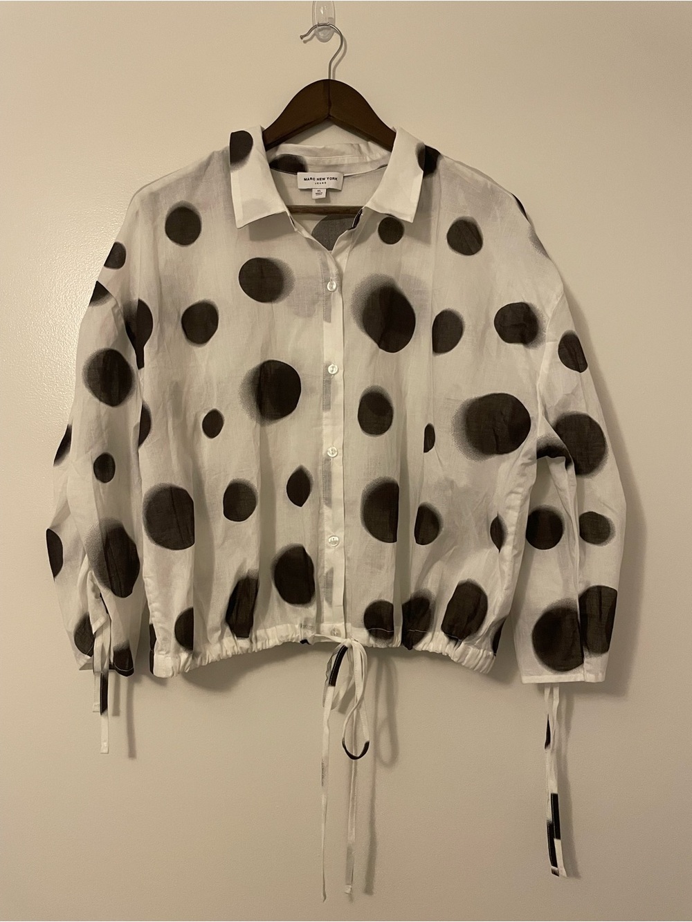 Marc New York Jeans Cotton Button Down Western Crop Polka Dot Top